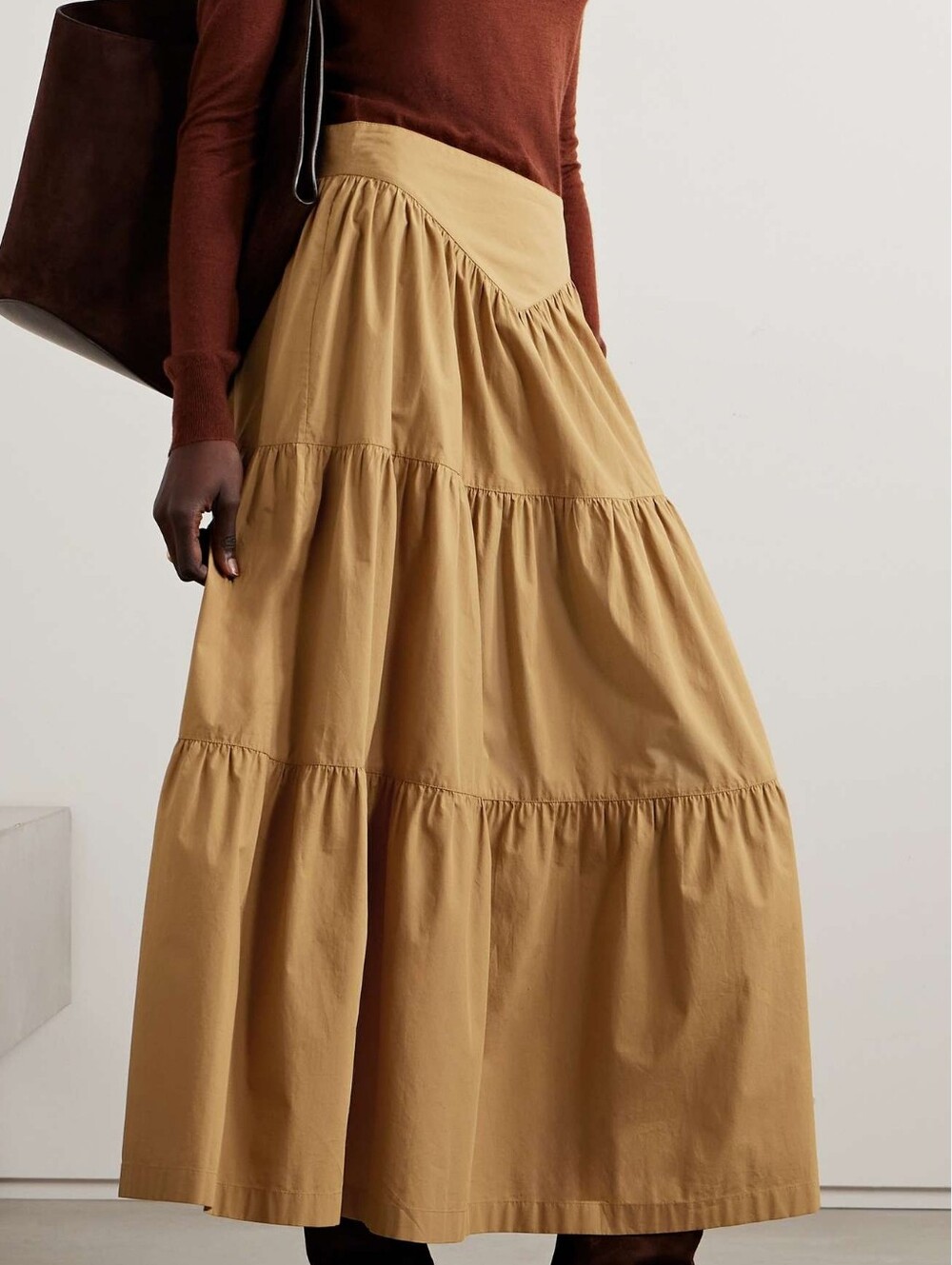 Doen Sanremo Tiered Midi Skirt Full Boho Romantic Natural Fiber S